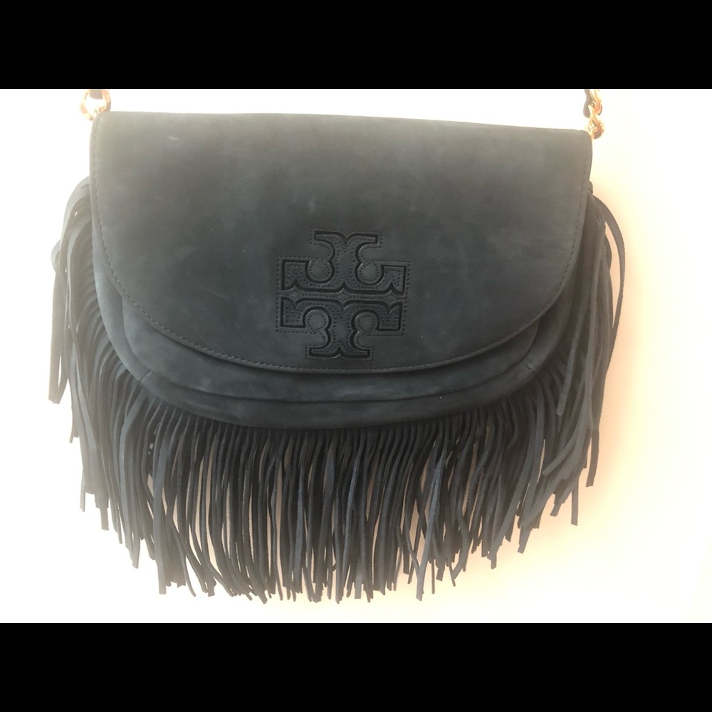 Navy Blue Tory Burch Suede Purse